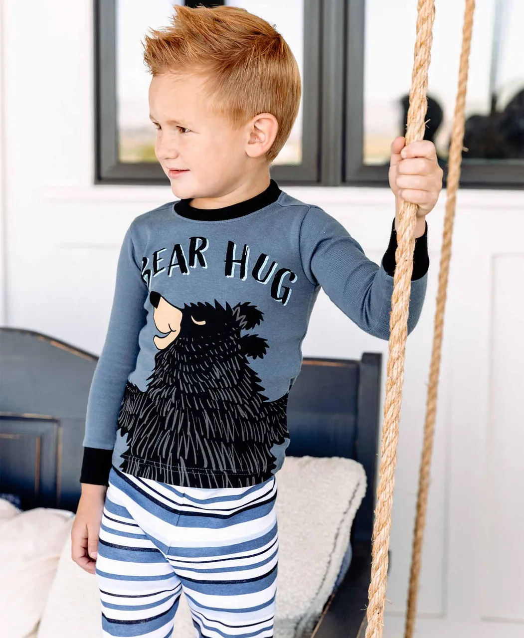 Bear Hug Kid's Long Sleeve Blue Stripe PJ's