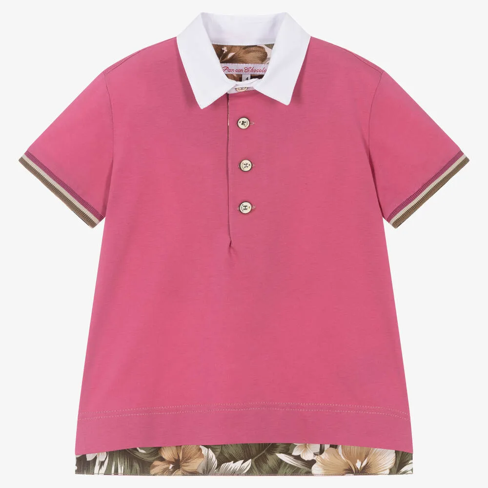 Boys Pink Cotton Polo Shirt