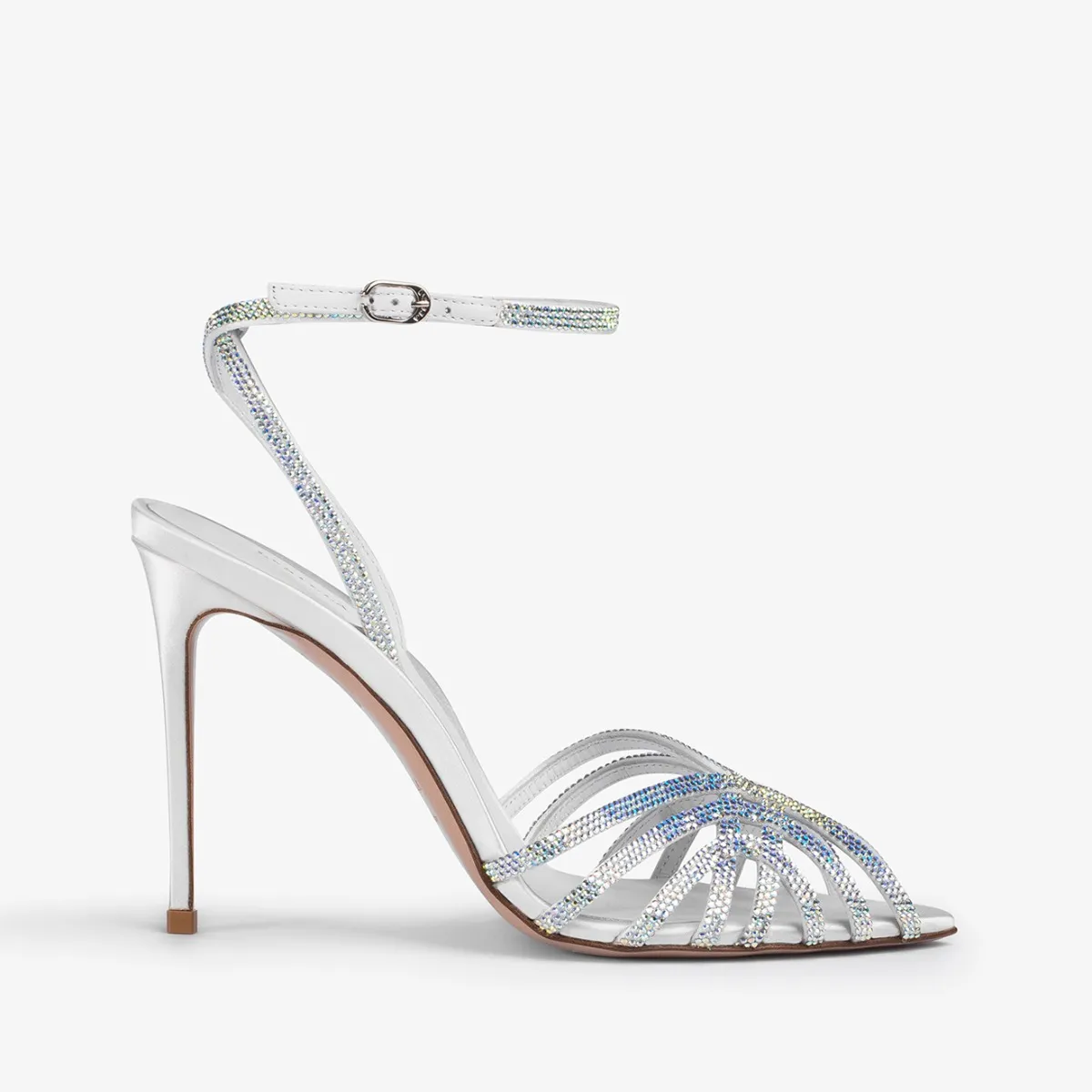 EMBRACE SANDAL 110 mm Paper white satin sandal with Crystals