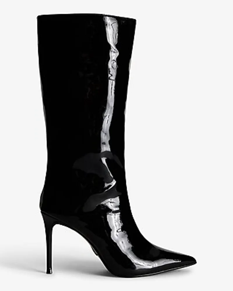 Faux Patent Leather Mid-Calf Boots Black Women's 8