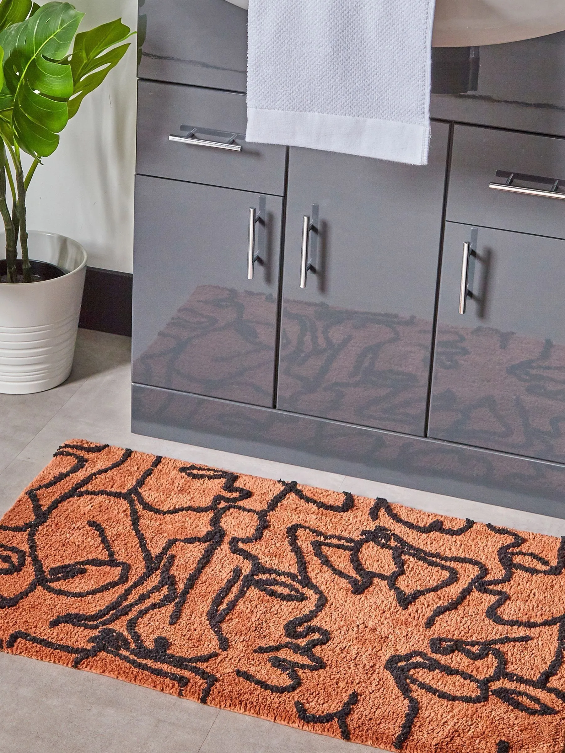 furn. Brown Everybody Abstract 100% Cotton Bath Mat