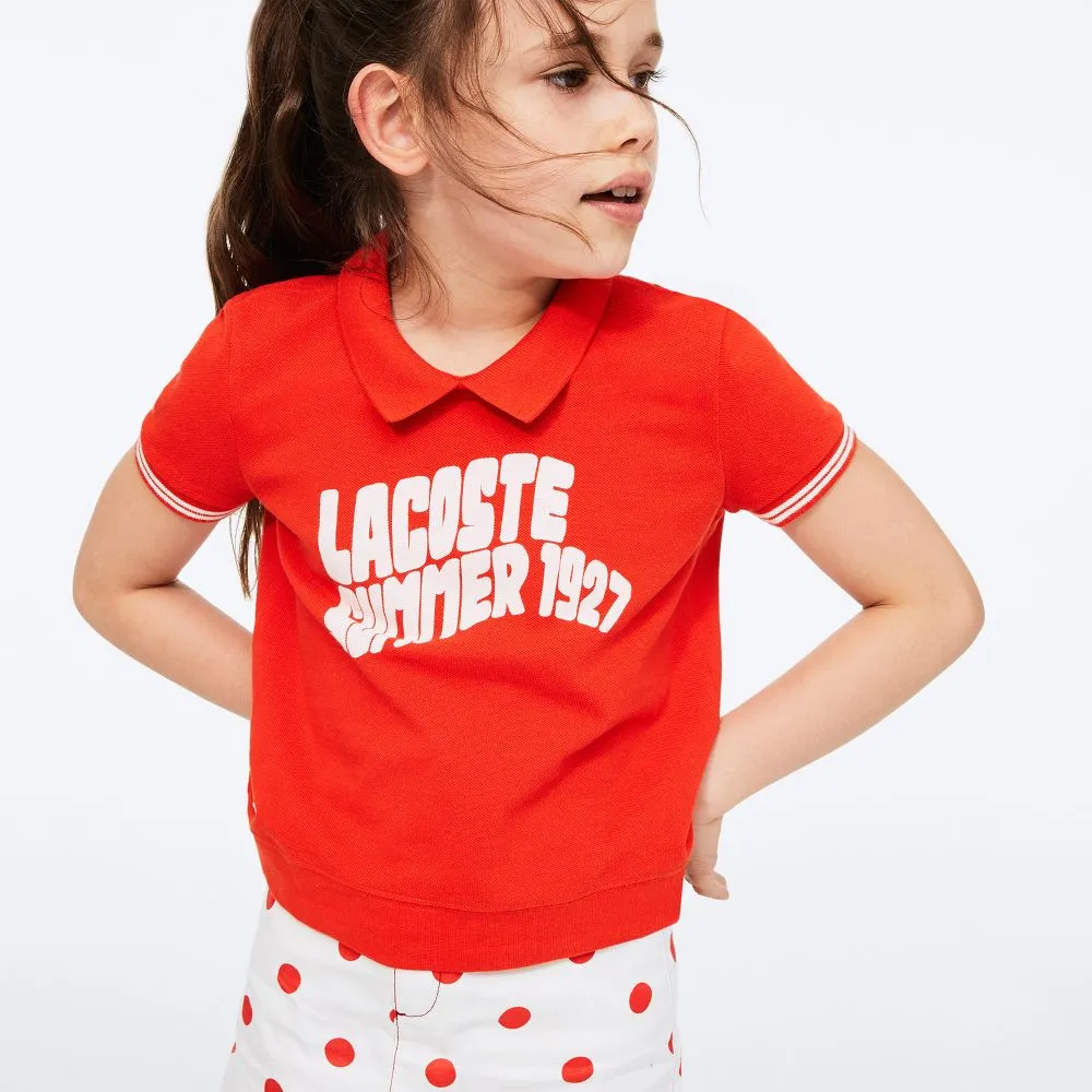 Girls Red Cotton Polo Shirt