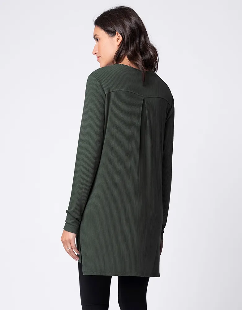 Khaki Ribbed Maternity & Nursing Top