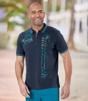 Men's Navy Zip-Neck Polo Shirt  