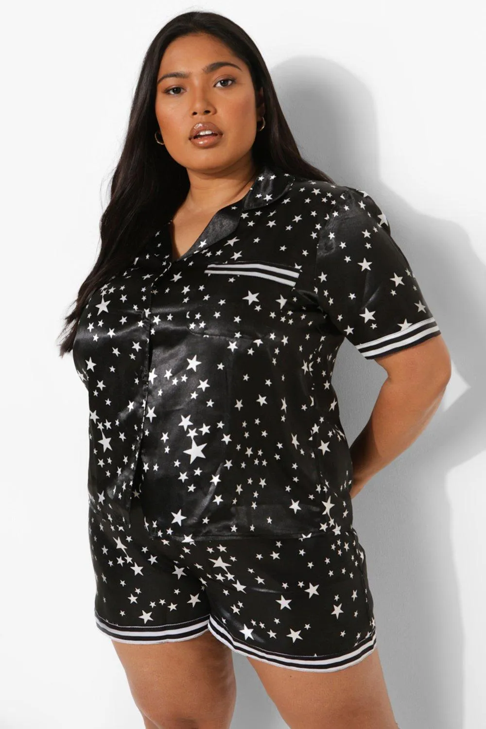 Plus Satin Star Print Short Set